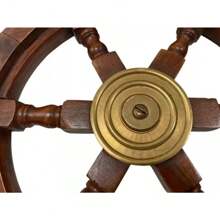 12'' Antique Vintage Nautical Wooden Steering Wheel Wall Decor - Round Ships Design For Maritime Themed Interiors - Default - View 3