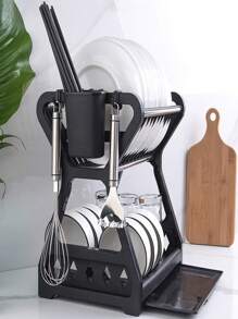 Escurridor para Platos y Vasos de Doble Nivel – Diseño Compacto, Resistente y Antigoteo para una Cocina Ordenada - Escurridor de Trastes de 2 Niveles – Organizador de Cocina en ABS y Aluminio con Sistema de Drenaje y Gran Capacidad. - Multicolor - Ver 4