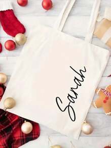 1pc Customized Name Canvas Bag, Personalized Tote Bag, Customizable Name Or Text, Foldable, Large Capacity&Lightweight, Stylish Versatile, For Women, School Bag/College Backpack Ideal Gifts For Her Women For Girlfriend, Family, Friends, For Anniversaries, For Birthdays, For Holiday/ Vacation, For Outdoors/Outings/Travel/Hiking/Stadium/Sports/Climbing, For Business/Commute/Work/Office,School Supplies,Back To School,For Office,For School,For Classroom,For Teacher Gifts,For University,For Colleague,For Dorm Rooms,For Teacher,For Boys And Girls,For Teenagers,Junior High School Students,Middle School Students,High School Senior High School Students,College Students,University Students,Freshman,Sophomore,Underclassmen,Chic Autumn, Urban Chill