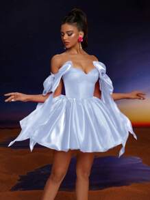 Anymoon New Fashion Elegant Bowknot Decor Ball Gown Dress Suitable For Formal Dances, Graduations, Homecomings, Parties, And Events, Party Dress, Prom Dress - Blue - View 1