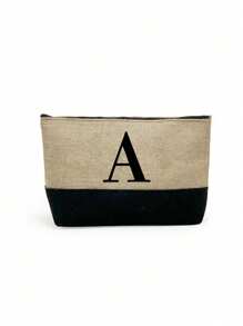 1pc Initials Printed Patchwork Women's Handbag, Makeup Bag, Teacher's Day Gift, Reusable Handbag, Women's Simple And Large Capacity Travel Makeup Bag, Multi-Functional Portable Women's Gift, Portable Leisure Storage Bag