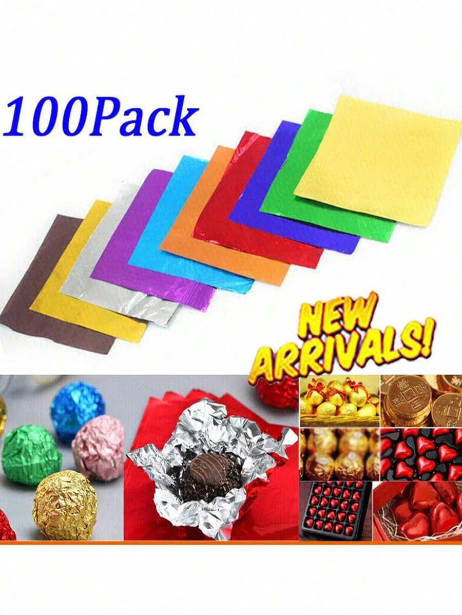 100 tờ giấy bạc nhôm dùng để đóng gói thực phẩm, tự làm bao bì, gói sô cô la, kẹo, quà tặng sinh nhật, tiệc cưới, túi giấy bạc trang trí. - Nhiều màu - Xem 1