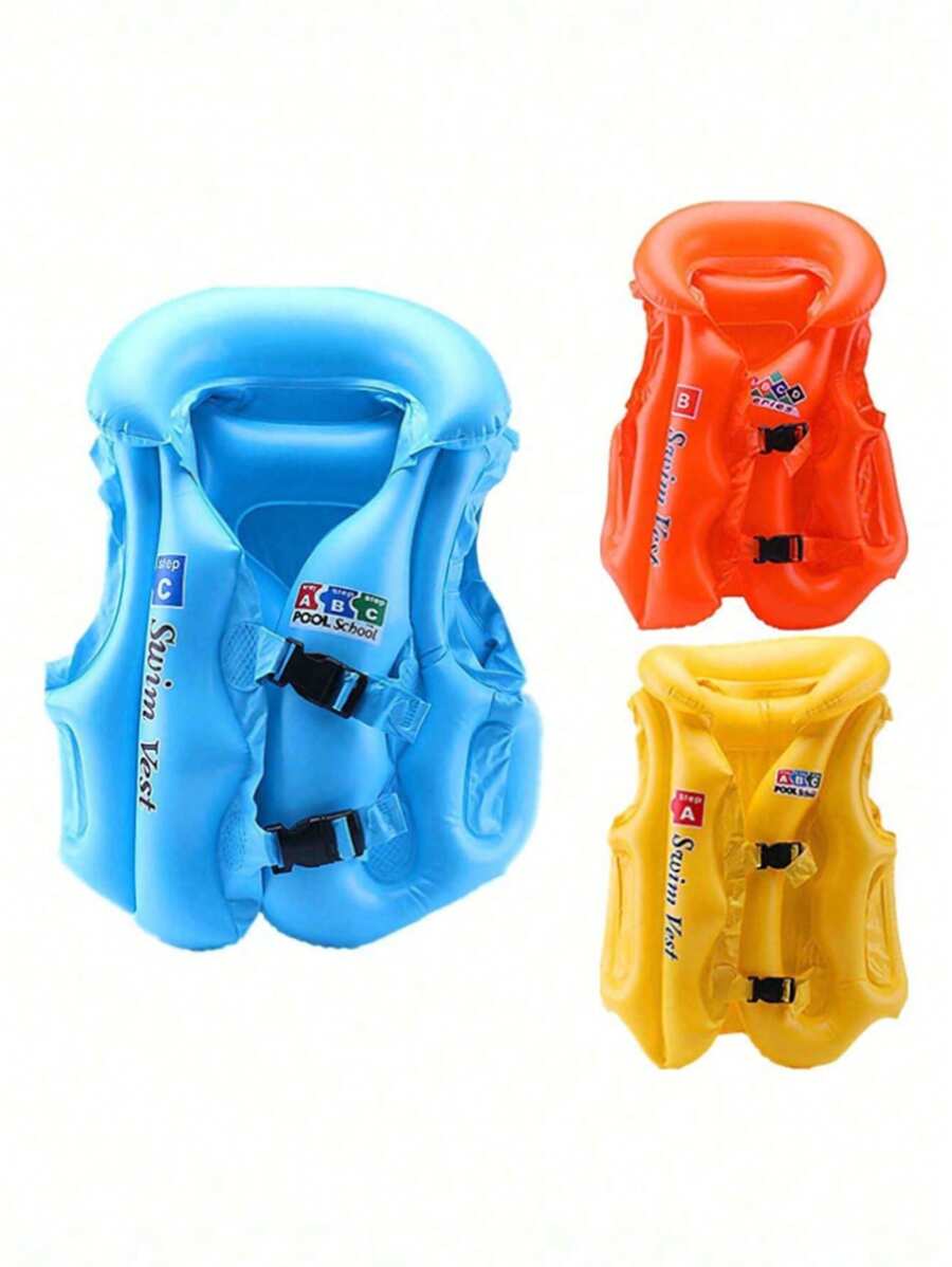 1pc Inflatable Swimming Vest, Thickened PVC Buoyancy Life Jacket For Beginner Swimmers (Random ABC Pattern & Color)