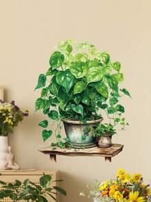 1pc Home Decorations Classic Style Green Potted Plant Wall Sticker, For Office, Bedroom, Living Room And Entrance, Self-Adhesive PVC Decor - Fashionable Plant Wall Mural, Wall Decal, Vinyl Decal For Home Decorations, Wall Decoration Items Refresh Your Home Gifts Birthday Graduation Room Decor Bathroom Decor Bedroom Decor Room Decoration Stuff Living Room Decor House Decor Home Decor Living Room Wall Art Wall Paper Stickers