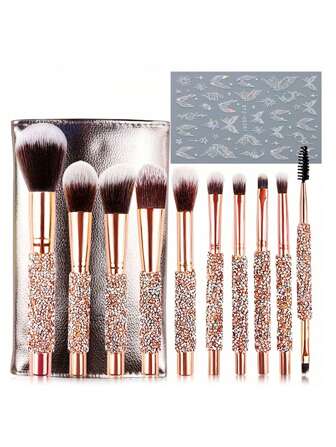 10支装奢华化妆刷套装，镶钻手柄 - 专业柔软合成刷毛，适用于粉底、腮红、美甲、眼影等 - 新手友好型化妆刷套装，附赠化妆包（母亲节/生日礼物），化妆刷套装，化妆刷套装，化妆刷套装，全套化妆刷，化妆刷套装，全套化妆套装，化妆刷套装，化妆刷套装，化妆礼盒套装