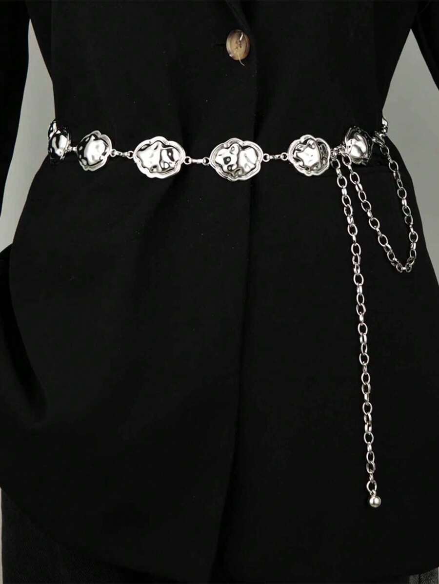 1pc Women's Vintage Niche Waist Chain, Made Of Silver-Color Alloy Metal - Silver - View 1
