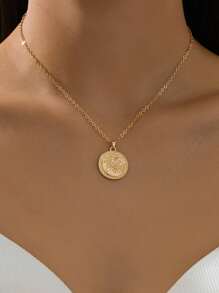 1 件女士传统复古风格太阳吊坠项链 - 金黃色 - 查看 1