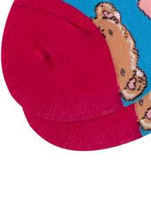 1 Pair Of Blue Cartoon Bear & Heart Socks Pink Cuff,Cute Bear Illustration With Heart Design, Casual Socks - Multicolor - View 6