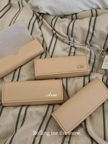 Customized Simple Eyeglasses Case, Waterproof, Shockproof, Personalized Text, Retro Leather Eyewear Case, Sunglasses Storage Box, Japanese Elegant Style