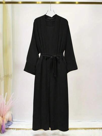 Women's Casual Solid Long Sleeve Long Abaya For Spring/Summer, Modest Robe Abaya