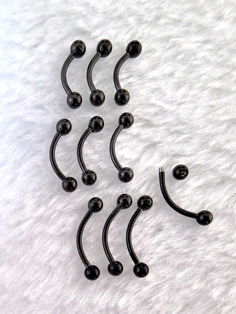 2-10pcs Stainless Steel Surgical Steel 3mm Ball Eyebrow Piercing Curved Barbell Lip Ring Earrings Jewelry - Black - View 1