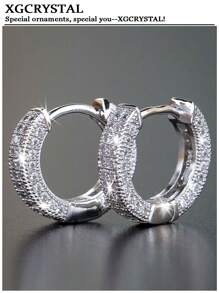 1 Pair Elegant Full Crystal Minimalist Versatile Hoop Earrings, Fashion Suitable For Men & Women, Suitable For Parties, Gatherings, Daily Wear, Performances - View 6