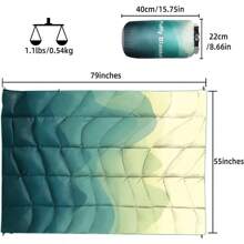 Outdoor Puffy Camping Blanket Lightweight Down Alternative Puffy Printed Camping Large Ultra Warm Hammock Top Quilt Waterproof Blanket For Traveling Picnic Beach Party Cold Weather Green Mountain