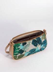 亮片刺绣花卉法棍包女士时尚百搭串珠缝线腋下包搭配撞色刺绣拉链单肩包随机剪裁，适合女士，适合派对、婚礼、舞会，非常适合派对婚礼舞会晚宴/宴会，搭配节日派对礼服晚礼服和亮片礼服（图案随机）