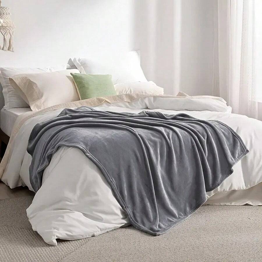 1 Solid Color Soft Comfortable Blanket For All Seasons. - 深灰色 - 查看 1