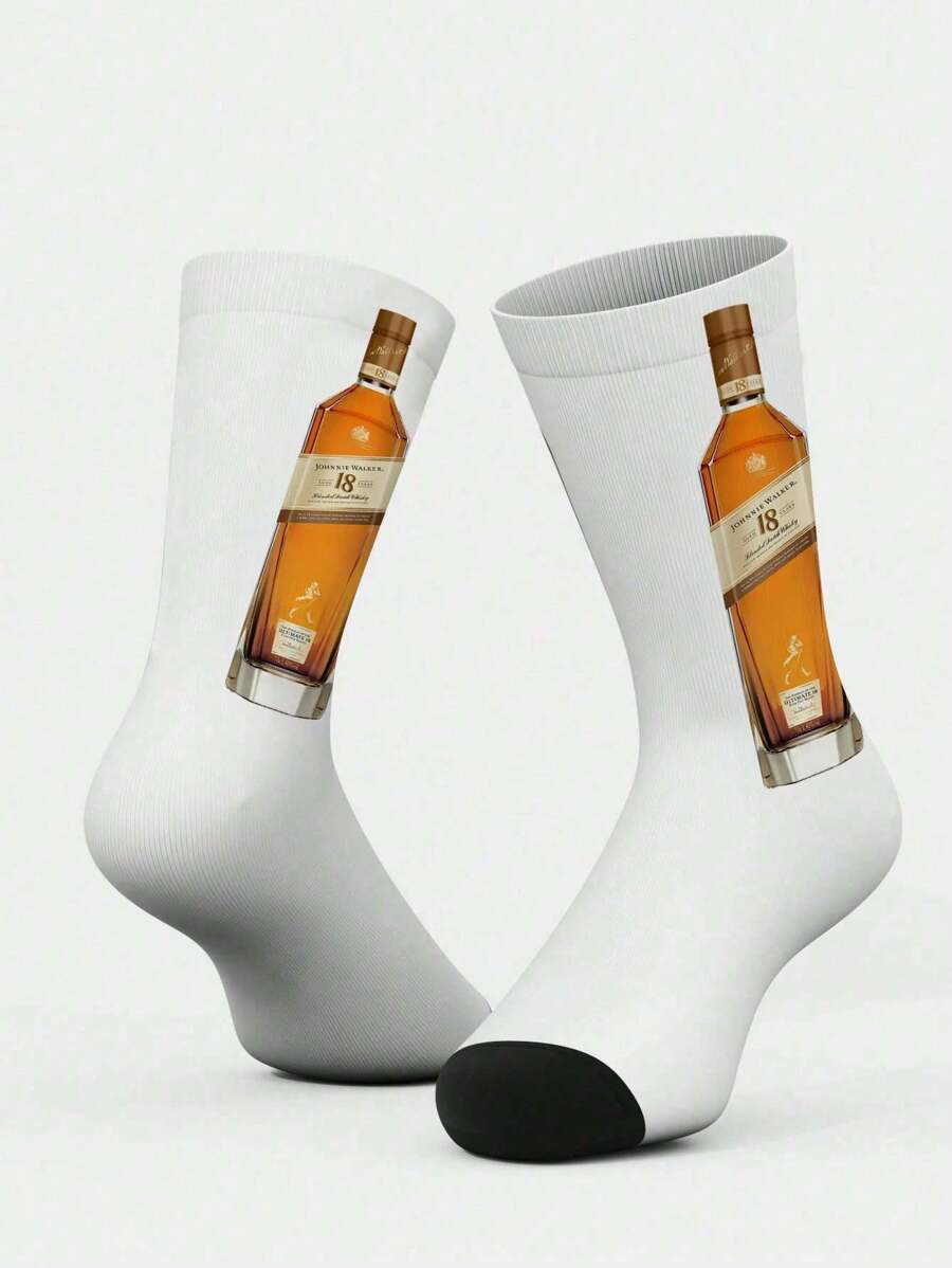 1 Pair Of 360° Printed Tall Socks Bottle Socks, Wine Bottle Printed Socks Unisex, Couple Socks, Comfortable Breathable Casual Street Socks, Alcoholic Series Holiday Gifts, Light Exercise Mid-Calf Socks