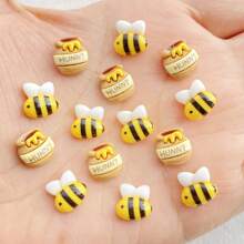 20 piezas de ornamentos de arte de uñas con estatuillas de abeja y tarro de miel de resina vibrante, tipo Kawaii, pintadas a mano, de alta calidad y con parte trasera plana, para manualidades de uñas DIY, decoración de álbumes de recortes y accesorios para joyería