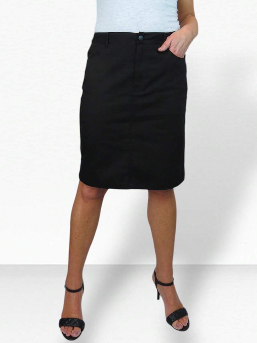 Paulo Due Stretch Chino Knee Length Pencil Skirt - Black - View 1