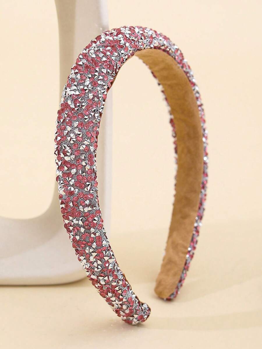 1pc Girl's Pink Crystal Headband, Silver Starry Fashion Hair Hoop For Girls, Suitable For Daily Wear And Parties