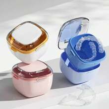 1pc Dual Layer Portable Dental Retainer Case, ABS Sealed Orthodontic Retainer Storage Box, Invisible Retainer Teeth Correction Holder Box, Odor-Proof, Moisture-Proof, Compact Design, Battery-Free, Suitable For Home And Travel Use, Portable Denture Storage Box, Household Organization Storage Container, Dual Layer Dental Box, Retainer Case, Invisible Retainer Storage Box, Summer Travel Dental Care Box - Multicolor - View 1