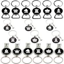 18 件/6 件/1 件国际象棋开瓶器钥匙扣，金属圆形指甲刀钥匙圈，带玻璃圆顶时间宝石，卡通动漫主题，单个，装饰戒指套装，个性化和男女理想的生日礼物