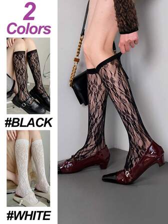 1 双春夏高端通勤蕾丝提花透明细腿袜