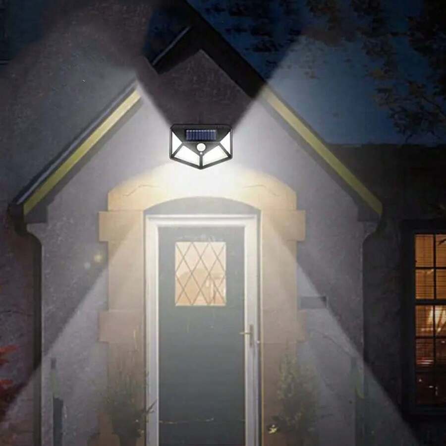 6 Pcs 100 LED Four Sided Solar Wall Light Outdoor Human Body Sensing Solar Light Garden Light Garden Lighting