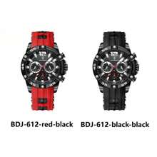 1 件男士多功能运动手表，30 米防水，夜光指针，日期显示，红色硅胶表带，大表盘休闲石英表，节日和生日礼物