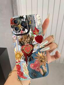 1 件神圣之心和太阳拼贴图案纯色天使眼 TPU 软硅胶手机壳兼容 iPhone 16/16 PLUS/16 PRO/16 PRO MAX - 彩色 - 查看 2