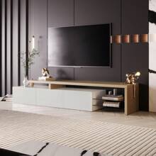 Rosahqnda TV Cabinet, TV Stand With High-Gloss Glass Shelves, TV Lowboard With 3 Drawers, TV Shelf For Living Room, Dining Room And Bedroom, 200 X 39 X 42 Cm - trắng - Xem 4