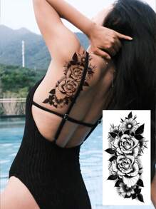 Set di 5 tatuaggi temporanei, con disegni di rose rosse e nere, piume e farfalle nere, impermeabili, adatti a braccia, gambe, cosce, petto, polpacci, caviglie e addome, sicuri, facili da usare e rimuovere, adatti sia per uomini che per donne