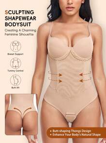 Tummy Control Waist Trainer For Women Full Body Shaper Shapewear With Steel Boned And Built-In Underwire Bra Thong Bodysuit Shaping Tummy Postpartum Shapewear Seamless Butt Tops - 米色 - 查看 5