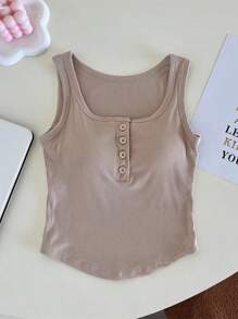 3pcs Teen Girls' Ribbed Fitted Button-Up Camisole Top With Non-Removable Pads, Versatile For Outerwear And Underwear, Suitable For Spring/Summer/Autumn/Winter