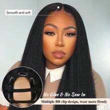 U Part Wig Kinky Straight Wigs For Women, 26 Inch Yaki U Part Synthetic Straight Half Wig, Pgraded Clip In Wigs Yaki Straight U Part Extension Full Head U Shape Wig Clip In U Part Wig