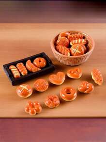 26/5片树脂微型仿真面包，微型托盘面包蓝盘，DIY冰箱贴，装饰品房屋装饰，娃娃屋微型配件