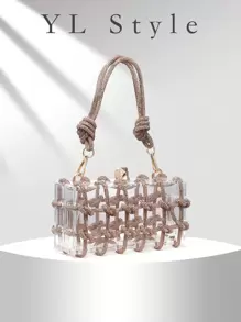 Túi đeo vai sang trọng cho nữ Túi cầm tay buổi tối Túi hộp Túi cô dâu Ví dự tiệc đính đá lấp lánh Túi xách Boston - Vàng - Xem 3