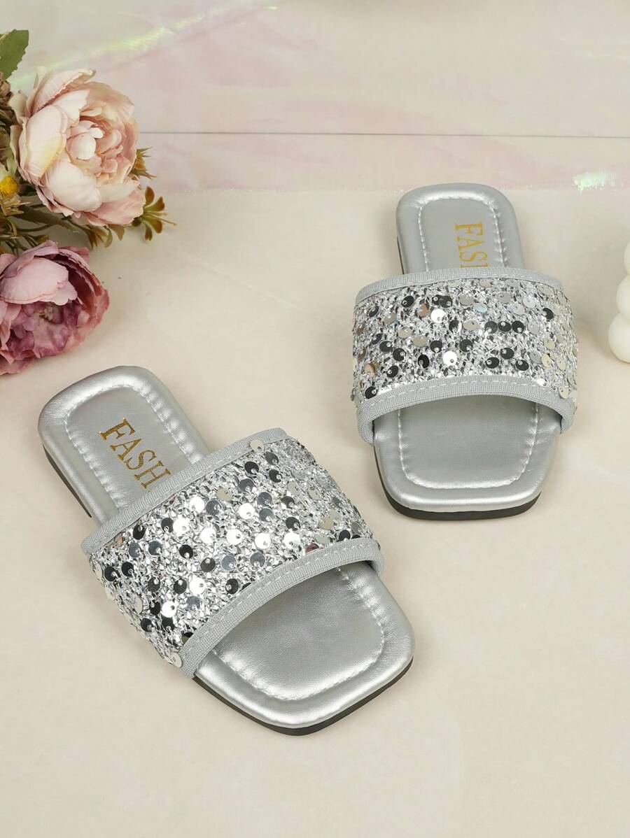 Girls Rhinestone Embellished Princess Sandals, Fashion Outdoor Wear Beach Slippers, Summer Style