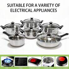 12pcs Stainless Steel Pot With Handle Set, Soup Pot, Milk Pot, Frying Pan, Kitchen Cooking Utensils, Kitchen Utensils, Pot Set - Black - View 2