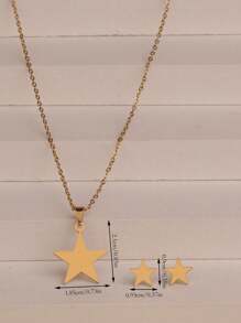 3pcs/Set Fashionable Stainless Steel Star Necklace Earring Set, Moon Star Necklace Earring Set, Simple Engagement Jewelry Set, Holiday Gift, Neutral Style, Suitable For Daily Wear