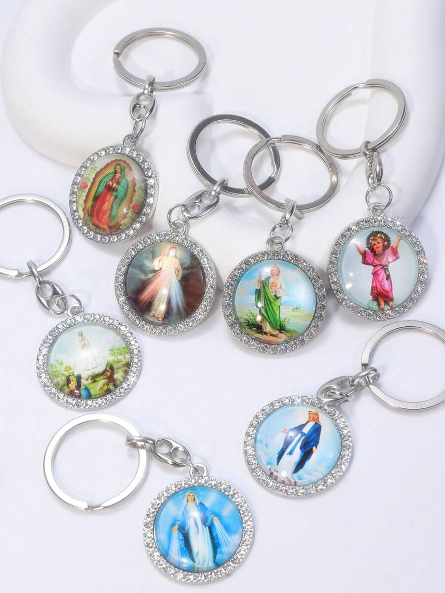 1pc Vintage Personalized Metal Jesus Christ Catholic Religious Figures & Gemstone Creative Gift Keychain - Alloy Jewelry Pendant - View 1