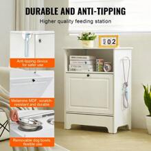 Elevated Dog Feeding Station With Two Bowls And Storage Cabinet For Food And - White - View 7