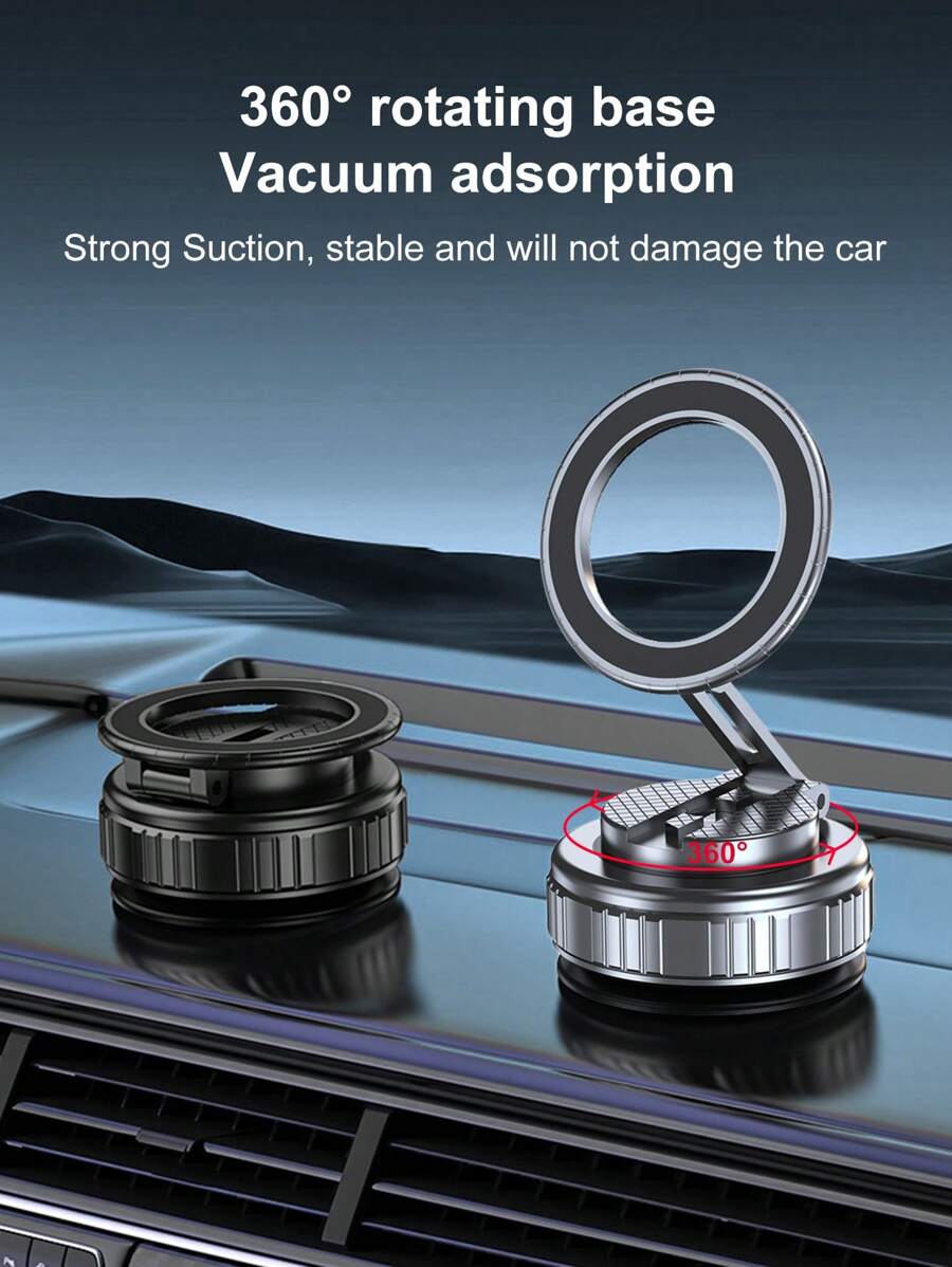 金属折叠磁吸车载手机支架，机械真空吸盘式手机支架，360°旋转强磁吸附支架，通用车载导航支架，兼容所有手机、安卓系统、电脑、直播设备，适用于汽车/健身房/镜子/光滑表面，包含磁性导向环 - 彩色 - 查看 1