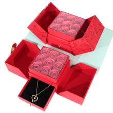 1pc Copper Alloy Cubic Zirconia "MOM" Pendant Heart Shaped Necklace, Luxurious & Fashionable With Imitation Rose Flower Gift Box, Mother's Day Gift - Gold - View 7