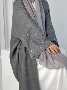 1 件女士时尚优雅月亮刺绣长袍，简洁大方，适合日常穿着，春夏秋季，端庄长袍 - 阿巴雅 - 查看 19