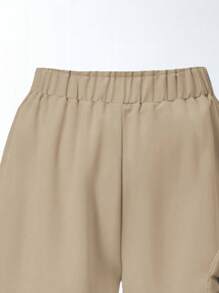 Fashionable & Sweet Casual Minimalist Bow Decor Pink Wide Leg Pants, Suitable For Outdoor, Party, Campus And Daily Wear In Spring And Autumn - Khaki - View 6