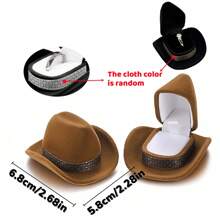 1pc Creative Cowboy Hat Jewelry Box, Velvet Ring Box, Unique Western Cowboy Hat Jewelry Box, Vintage Ring Box For Weddings/Engagements, Valentine's Day Gift, Wedding Party Necklace Box - Multicolor - View 4