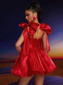 Anymoon 新款时尚优雅蝴蝶结装饰舞会礼服，适合正式舞会、毕业典礼、返校节、派对和各种活动，可作派对礼服、婚礼宾客礼服、春季舞会礼服。 - 紅色 - 查看 2