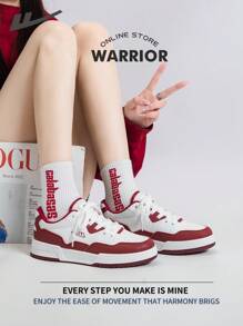 WARRIOR 战士女滑板鞋春夏轻便舒适透气简约风格休闲时尚运动鞋全年适用耐磨全天穿着训练运动鞋跑步鞋情侣休闲鞋 - 白/紅 - 查看 8