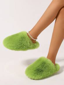 Men And Women's Fuzzy Scuff Slippers Memory Foam Winter House Slippers Bedroom Shoes Scuff Indoor Warm Slip On Soft Comfy Memory Foam Non-Slip Indoor House Shoes Faux Fur Slip Ons Faux Fur Slip Ons, Fluffy House Slippers For Women With Non-Slip Sole, Soft Plush Indoor Slippers - 綠色 - 查看 5