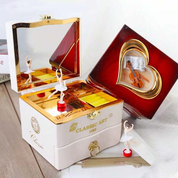 Spieluhr mit Ballerina, Schmuckschatulle mit Musik, klassische rotierende Ballerina-Spieluhr, Aufbewahrungsbox für Halsketten und Ringe mit Spiegel, Schmuckschatulle für Mädchen, Ballerina-Spieluhr (weiß)